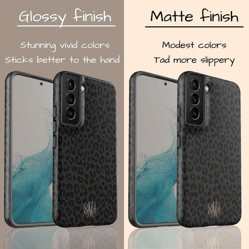 Dark Leopard Custom Curly Initials Galaxy Case - Centered